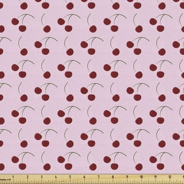 Cherry Upholstery Fabric by the Yard, Rhythmic Cartoon Cherries Motifs on Pastel Tone Backdrop Illustration, Decorative Fabric for DIY and Home Accents, 10 Yards, Ruby Pink by Ambesonne