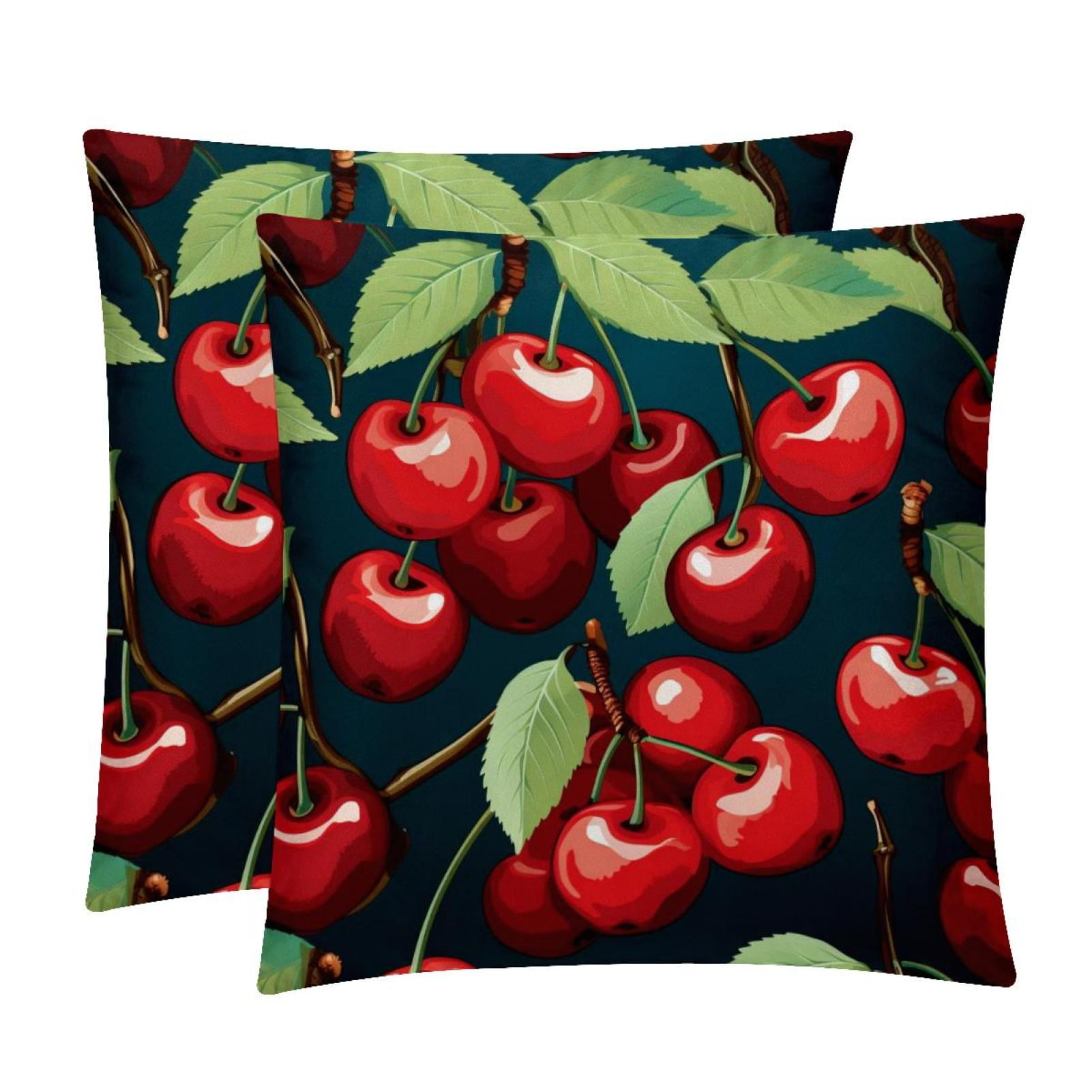 Cherry Velvet Decorative Throw Pillow Inserts Set of 2, Chair Pillow