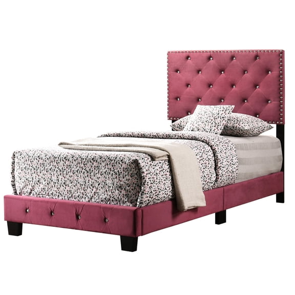 Cherry Velvet Twin Bed - Quick Build for Bedroom Style