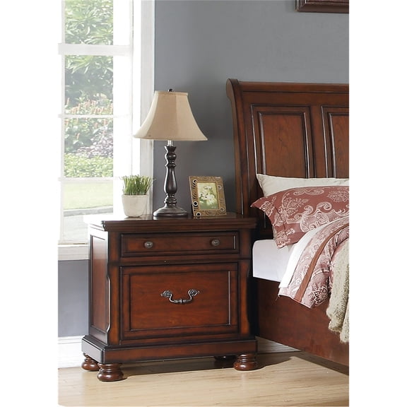 Cherry Veneer, 2 Drawers - Classic Style - Bedroom Decor - Complement Table Lamp