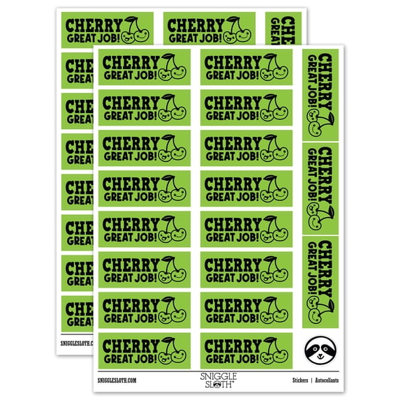 Cherry Very Great Job Cherries Teacher Student School Sticker Set - Light Green - Matte Finish - 2.00" Large