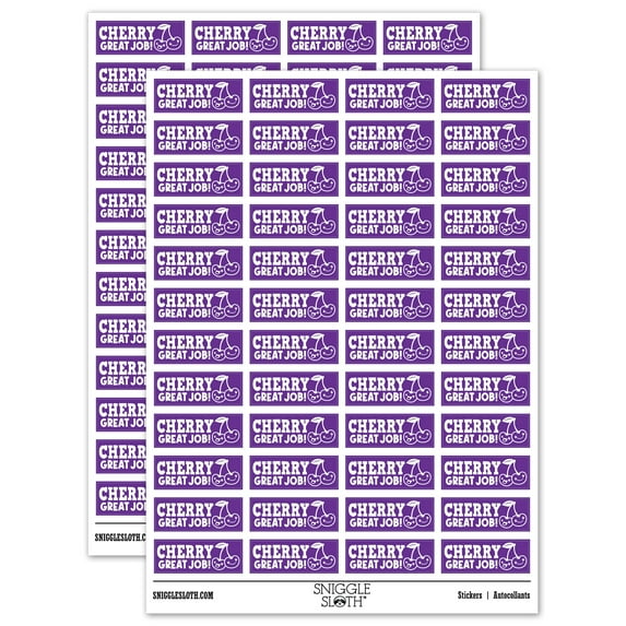Cherry Very Great Job Cherries Teacher Student School Sticker Set - Purple - Gloss Finish - 1.25" Mini