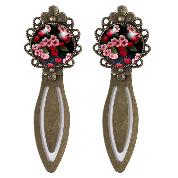 Cherry Vintage Copper-Colored Lace Bookmarks: Stainless Steel Reading Accessories for Book Lovers - Set of 2