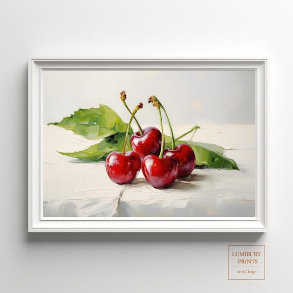 Cherry Wall Art Print, Summer Fruit Print, Botanical Kitchen Print, Rustic Fruit Art Print, Vintage Fruit Wall Decor, Home Decor #2079, Unframed Poster Size 16x24
