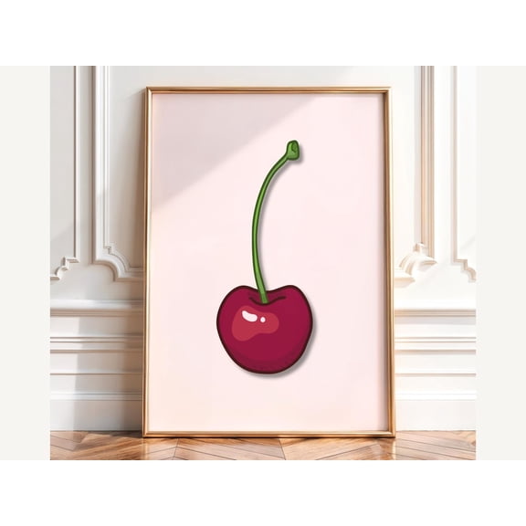 Cherry Wall Art Retro Y2K Kitchen Decor Minimalist Fruit For Teens Room Dorm Airbnb Bold Red Artwork, Unframed Canvas
