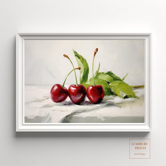 Cherry Wall Art, Summer Fruit, Botanical Fruit Art Print, Rustic Kitchen Wall Decor, Vintage Fruit, Home Decor #2080, Stretched Canvas Size 16x24