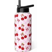 Cherry Water Bottle 32oz Insulated Stainless Steel Thermos Sports Bottles Cup with Handle and Flip Straw Cherry Gifts Stuff for Girls Women