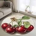 thumbnail image 1 of Cherry Watercolor Red Fruit Round Rugs for Living Room 4ft Vintage Beige Leaf Non Slip Circle Rug Washable Low-Profile Indoor Carpet for Bedroom, Dining Room, Bathroom, 1 of 9