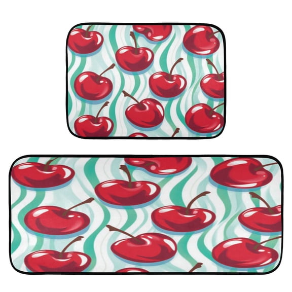 Cherry Waves 2-Piece Kitchen Carpet Mat Set, Non-Slip Memory Foam, Soft for Kitchen and Living Room Use