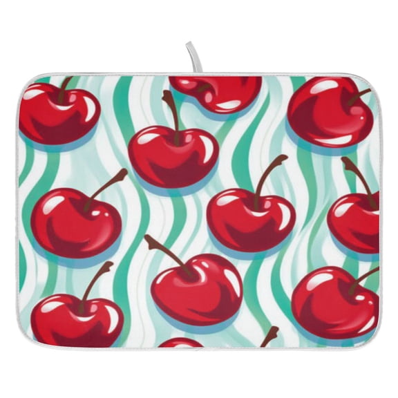 Cherry Waves Dish Drying Mat for Kitchen, Quick Drying Absorbent Soft Durable 16" x 18"