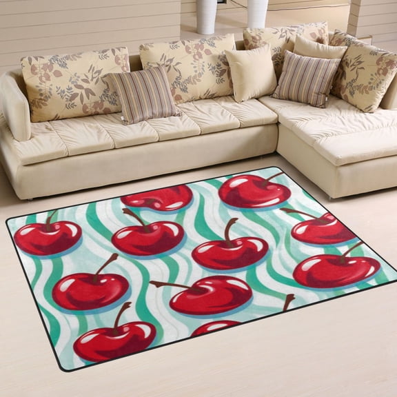 Cherry Waves Soft Polyester Area Rug 60''x39'', Non Slip, Memory Foam, Water Absorbent