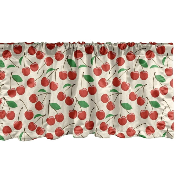 Cherry Window Valance, Randomly Scattered Repetition of Organic Healthy Fruit with Leaves, Curtain Valance for Kitchen Bedroom Decor with Rod Pocket, 54" X 18", Champagne Vermilion, by Ambesonne