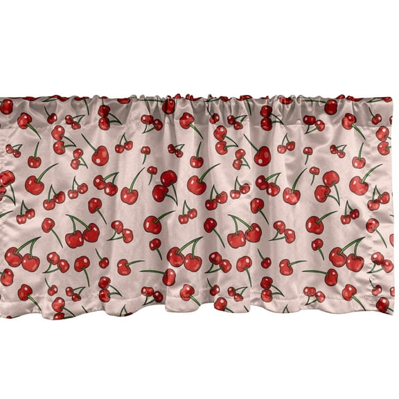 Cherry Window Valance, Summer Pattern of Repeating Fruit in Irregular Order Scattered Layout, Curtain Valance for Kitchen Bedroom Decor with Rod Pocket, 54" X 18", Pale Salmon Vermilion, by Ambesonne