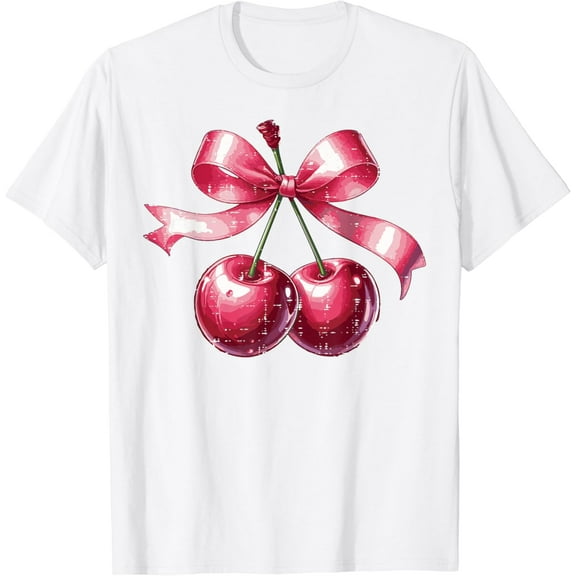 Cherry With Pink Ribbon Funny Saying Women Girls Kids Youth T-Shirt100% pure cotton white short-sleeved T-shirts for men and women