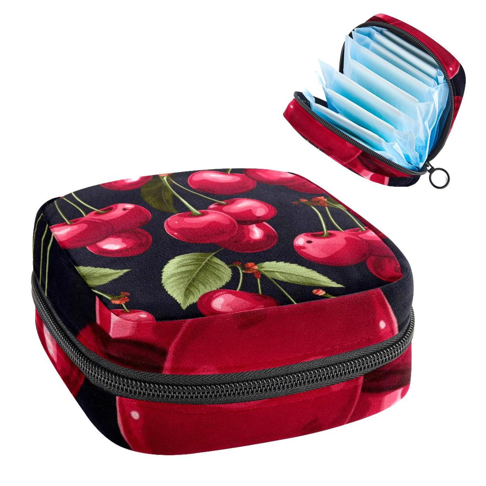 Cherry Women's Period Storage Bag with Velvet Fabric, Sponge Padding ...