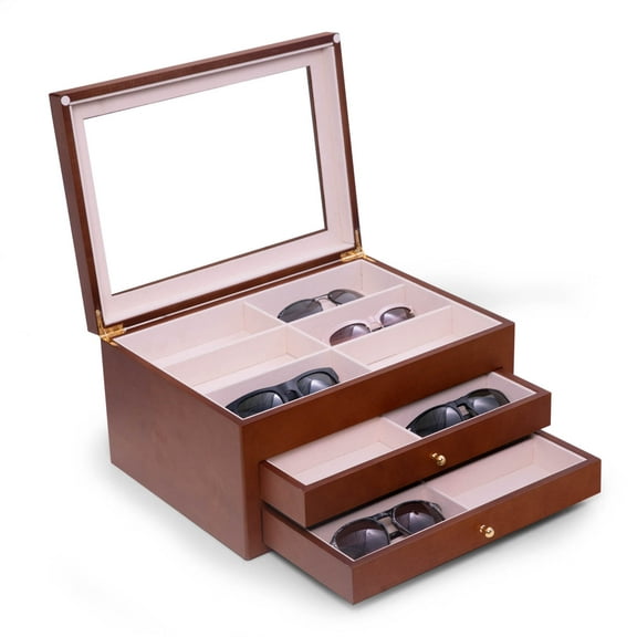 Cherry Wood 18 Sunglass Storage Box