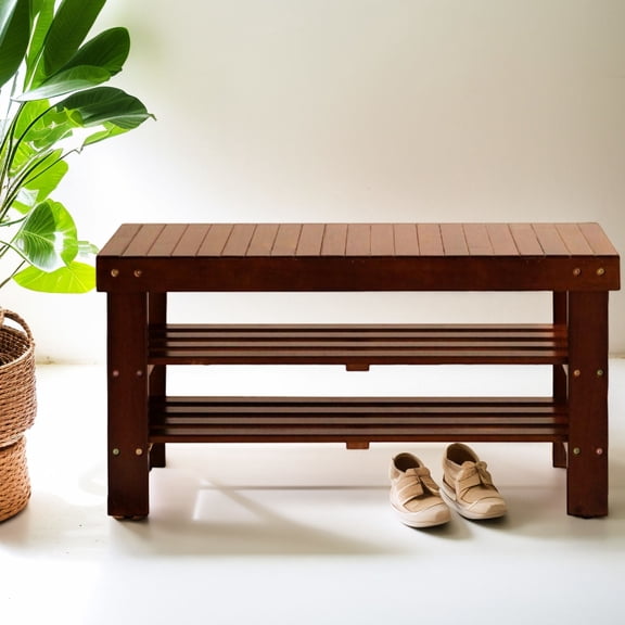 Cherry Wood Bench with Shelf - In Apartment Entrances, Quick Assembly and Reliable