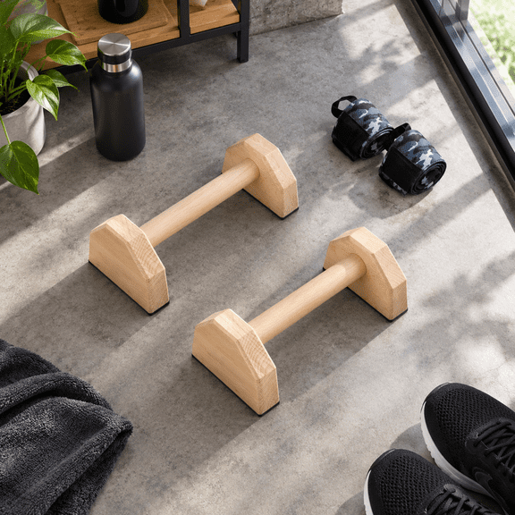 Cherry Wood Push-Up Stands Parallettes Bars for Calisthenics and Gym Workouts