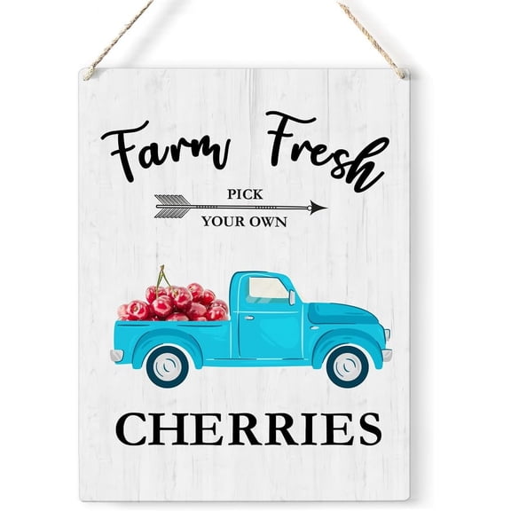 Cherry Wood Sign Cherries Truck Wooden Signs Rustic Summer Hanging Plaque Home Wall Art 8x10 Sign Wall Decor for Home Farmhouse