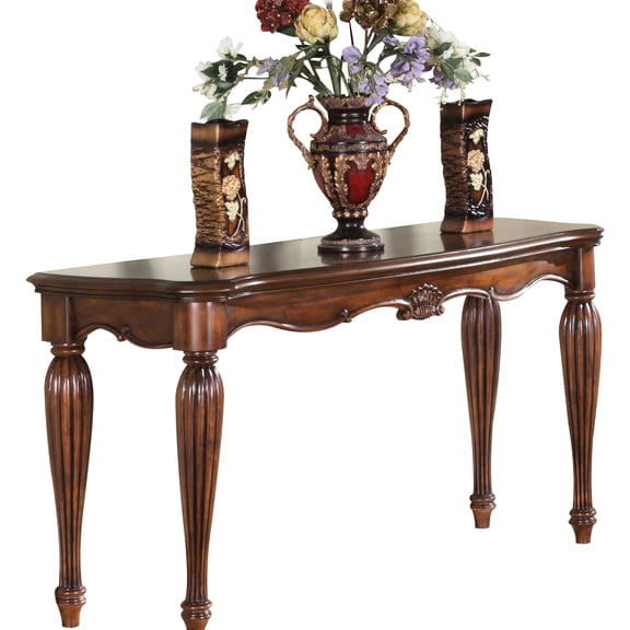 Cherry Wood Sofa Table with Rectangular Top | Ideal for Primary Living Space | Rich Cherry Finish | Features Turned Fluted Legs