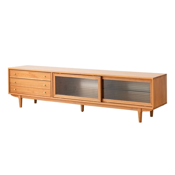 Cherry Wood TV Furniture | Used in Primary Living Space | Wood and Glass Main Materials | One - Person Install with Storage