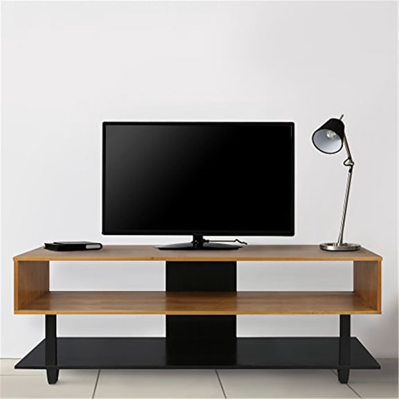 Cherry Wood TV Stand 62" Wide|Modern Entertainment Console with Shelves