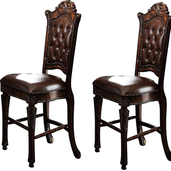 Cherry Wood Tufted Bar Stools / Offer Comfort in the Dining Area
