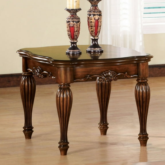 Cherry Wood Veneer End Table For Home Decorative Carving Sleek Living Area