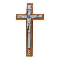 Cherry Wood Wall Cross Crucifix with Blue Epoxy Inlay, Baptism Gifts for Boys and Girls, 10 Inch