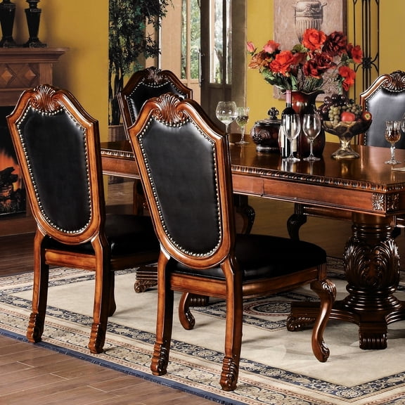Cherry and Black Appearance - Armless for Easy Placement - Dining Room - Comfortable Solid Back Chairs