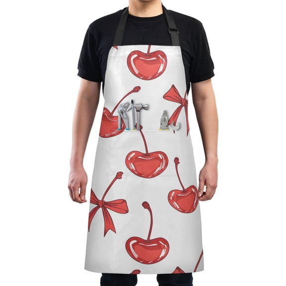 Cherry and Bow Kitchen Apron with 2 Pockets Adjustable waterproof Cooking Aprons for Women Men Chef