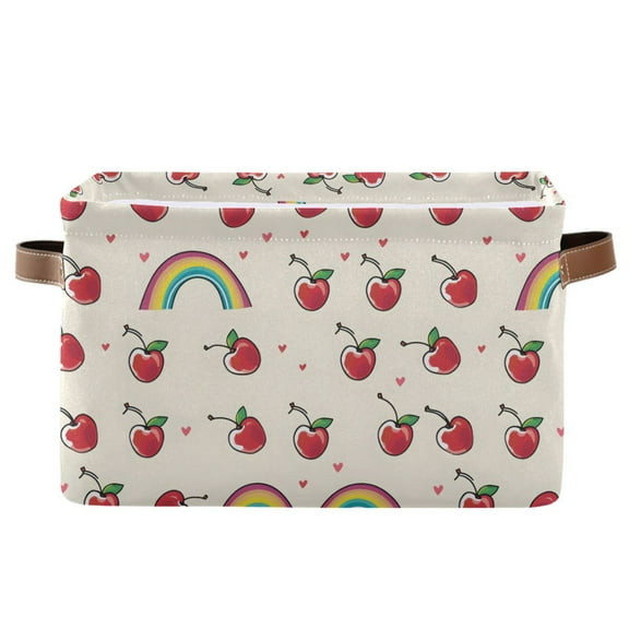 Cherry and Rainbow Storage Bins with Handle Fabric Organizer Basket Foldable Box 1 Pack 14.2x10.2x8.3