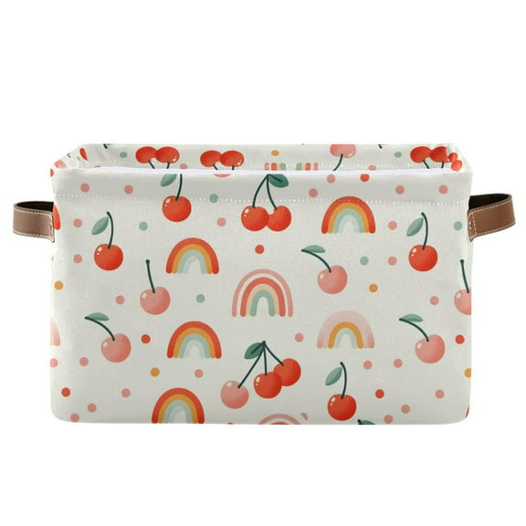 Cherry and Rainbow Storage Bins with Handle Fabric Organizer Basket Foldable Box 1 Pack 14.2x10.2x8.3