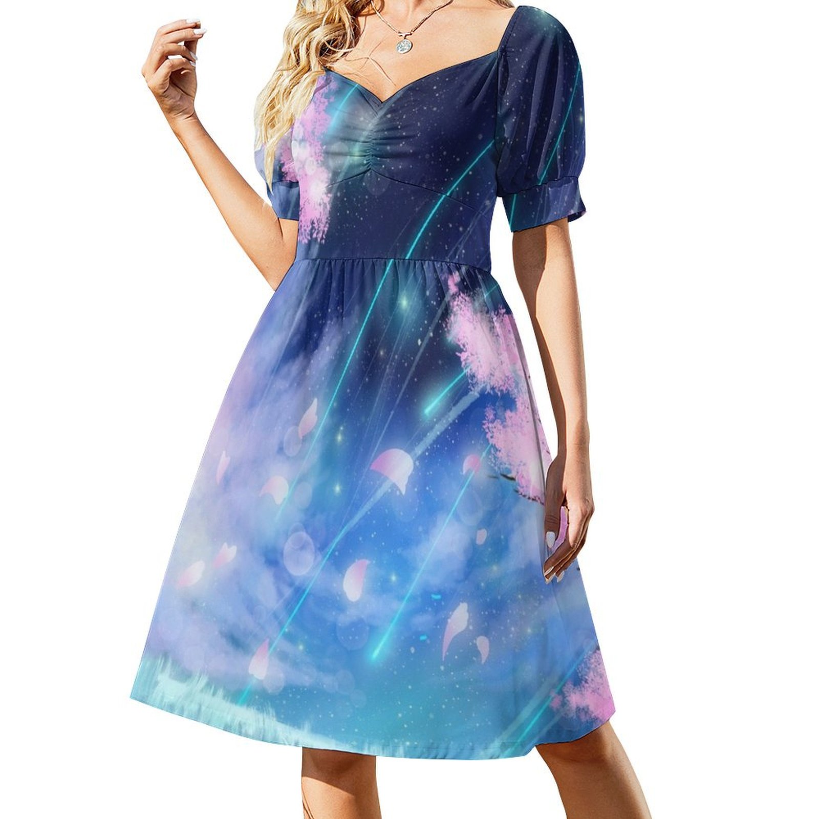 baby blue floral bridesmaid dresses Blue Floral V Neck Short Sleeves Slit Long Chiffon Bridesmaid Dresses