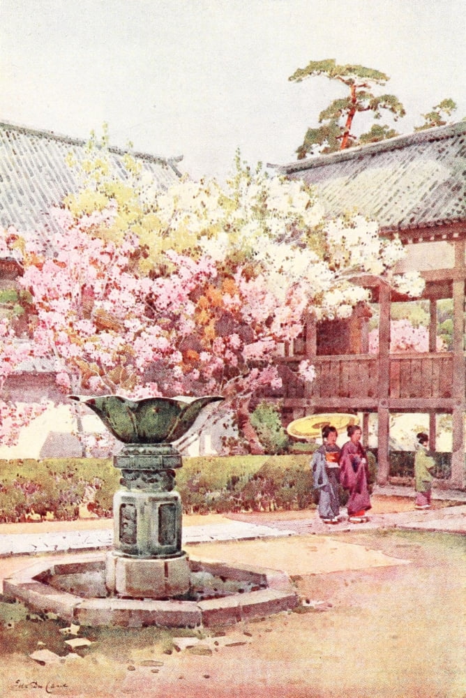 Cherry blossom at Chion-in Temple Flowers & Gardens of Japan 1908 Canvas Art - Ella Du Cane (18 x 24)