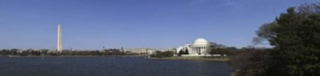 Cherry blossom buds at Tidal Basin Jefferson Memorial Washington Monument National Mall Washington DC USA Canvas Art - Panoramic Images (20 x 5)