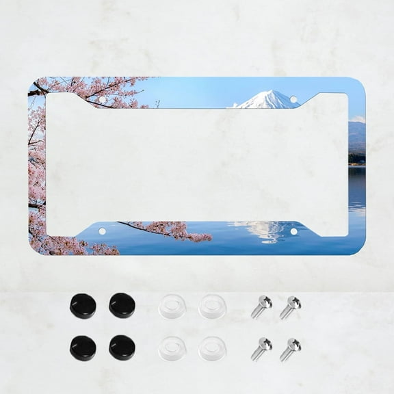 Cherry blossom license plate frame, Mount Fuji scenic license plate frame,front and rear license plate cover, colored license plate, 4-hole general license plate frame, 12x6 Inch