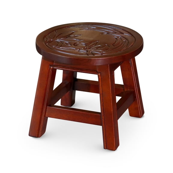 Cherry-colored carved step stool | Can be used as a footrest or mini side table in bedrooms