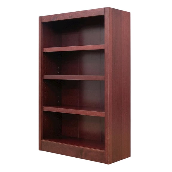 Cherry finish single wide bookcase, 4 adjustable, fixed shelves, sturdy design