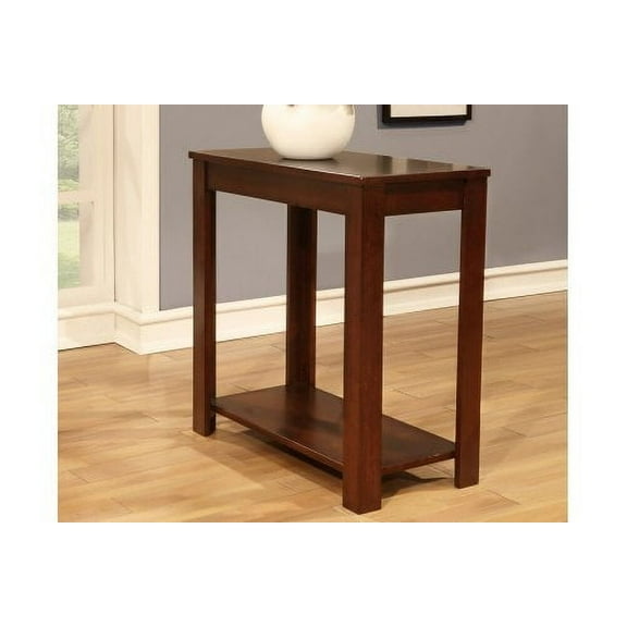 Cherry finish wood rectangular chair side end table with lower shelf
