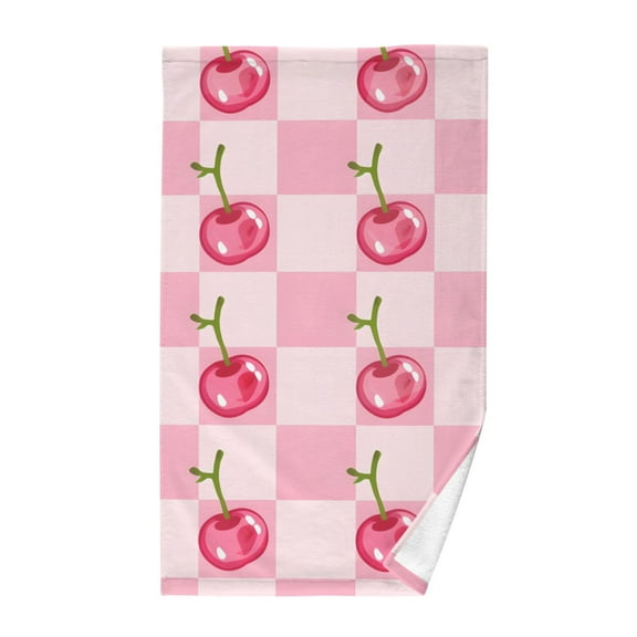 Cherry in Checkered Pattern Cotton Face Towels Absorbent Hand Towel Soft Bathroom Towel for Kitchen Hotel Decoration