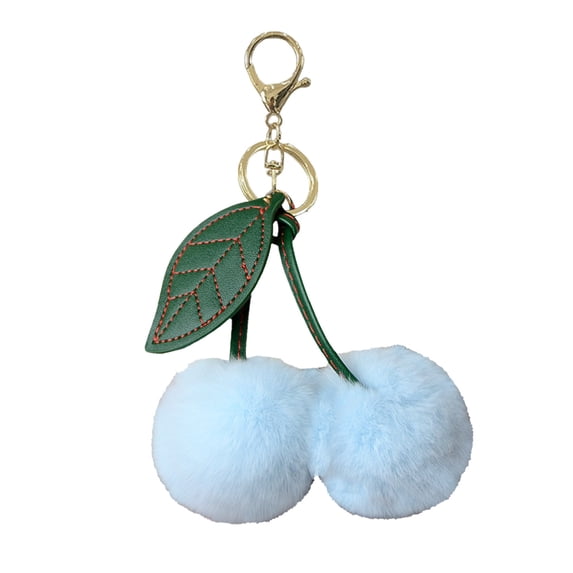Plush Cherry Keychain for Women Cute Pom Pom Keychain Bag Charms Purse Charms for Handbags and Key Accessories (Blue)