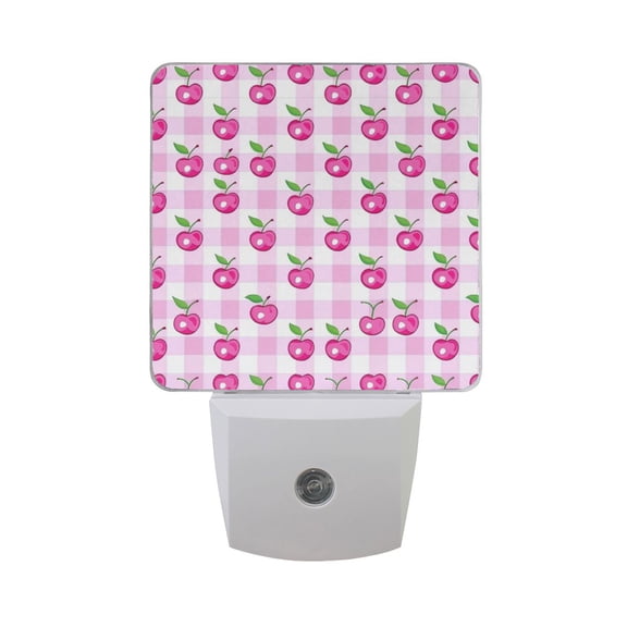 Cherry on Plaid Night Light 2 Pack LED Nightlight Plug into Wall Dusk to Dawn Sensor Soft White