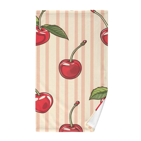 Cherry on Striped Cotton Face Towel Soft Hand Towel Absorbent Bathroom Towel for Kitchen Hotel