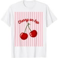 thumbnail image 1 of Cherry on top Cherry Pink Striped Cherry Aesthetic T-Shirt tee, 1 of 4