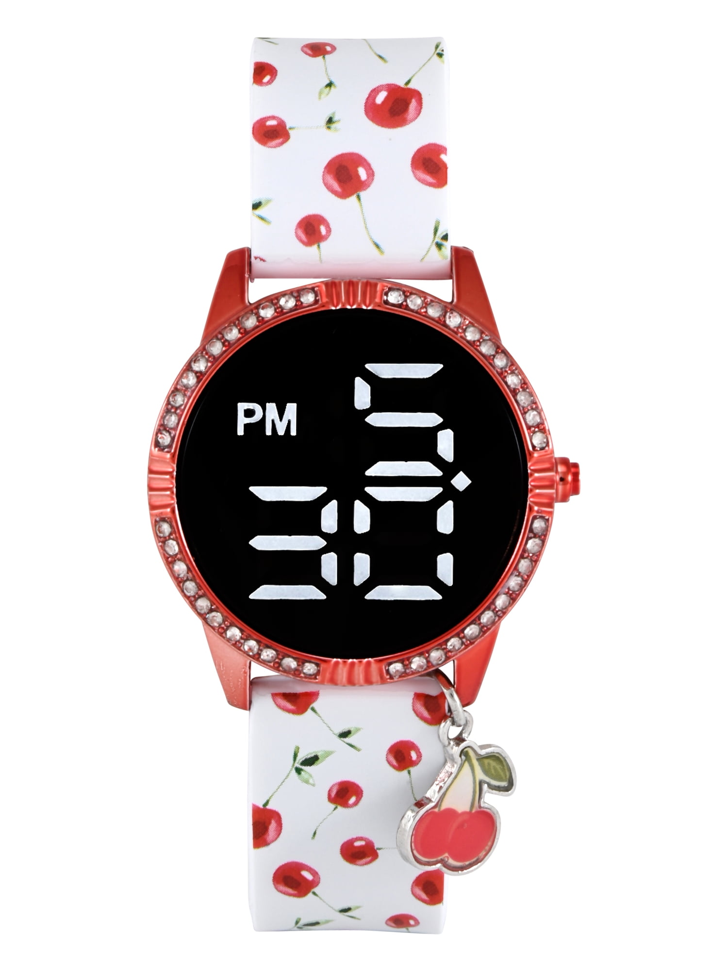 Wonder Nation Girls White Cherry Printed Silicone Strap Watch with Digital ED Display: WN5252WM