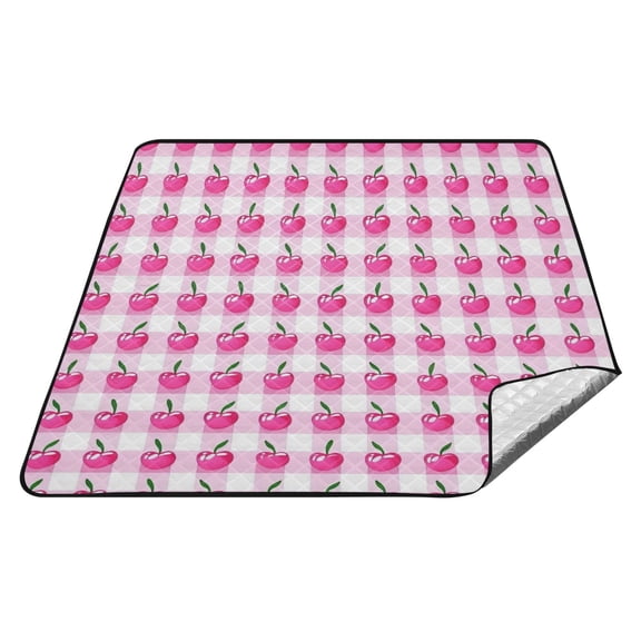 Cherry with Gingham Picnic Blankets Extra Large 78"x78" Beach Blanket Waterproof Sandproof Outdoor Mat for Camping Travel Park