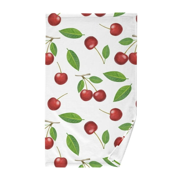 Cherry with Leaves Cotton Face Towels Soft Hand Towel Absorbent Bathroom Towel for Kitchen Hotel Decoration