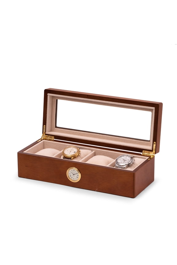 Cherry wood four watch box with quartz movement clock