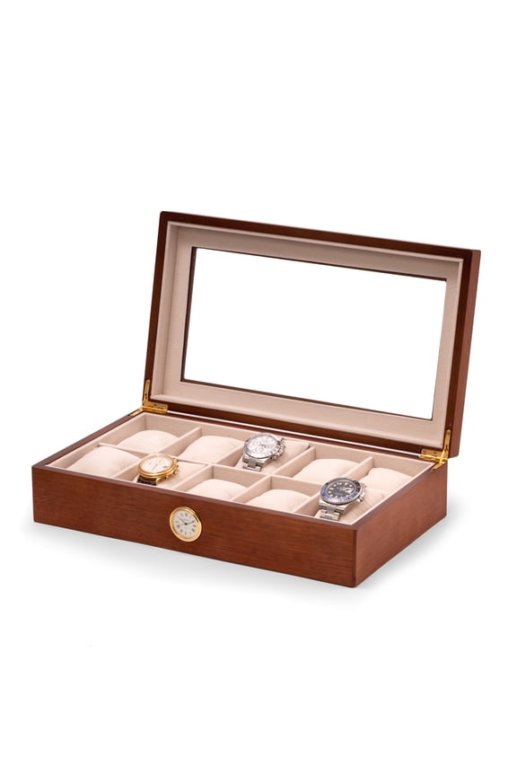 Cherry wood ten watch box with quartz movement clock